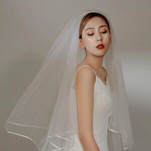 Bridella BV97 Short Double Layer Satin Edge Bridal Simple Wedding Veil